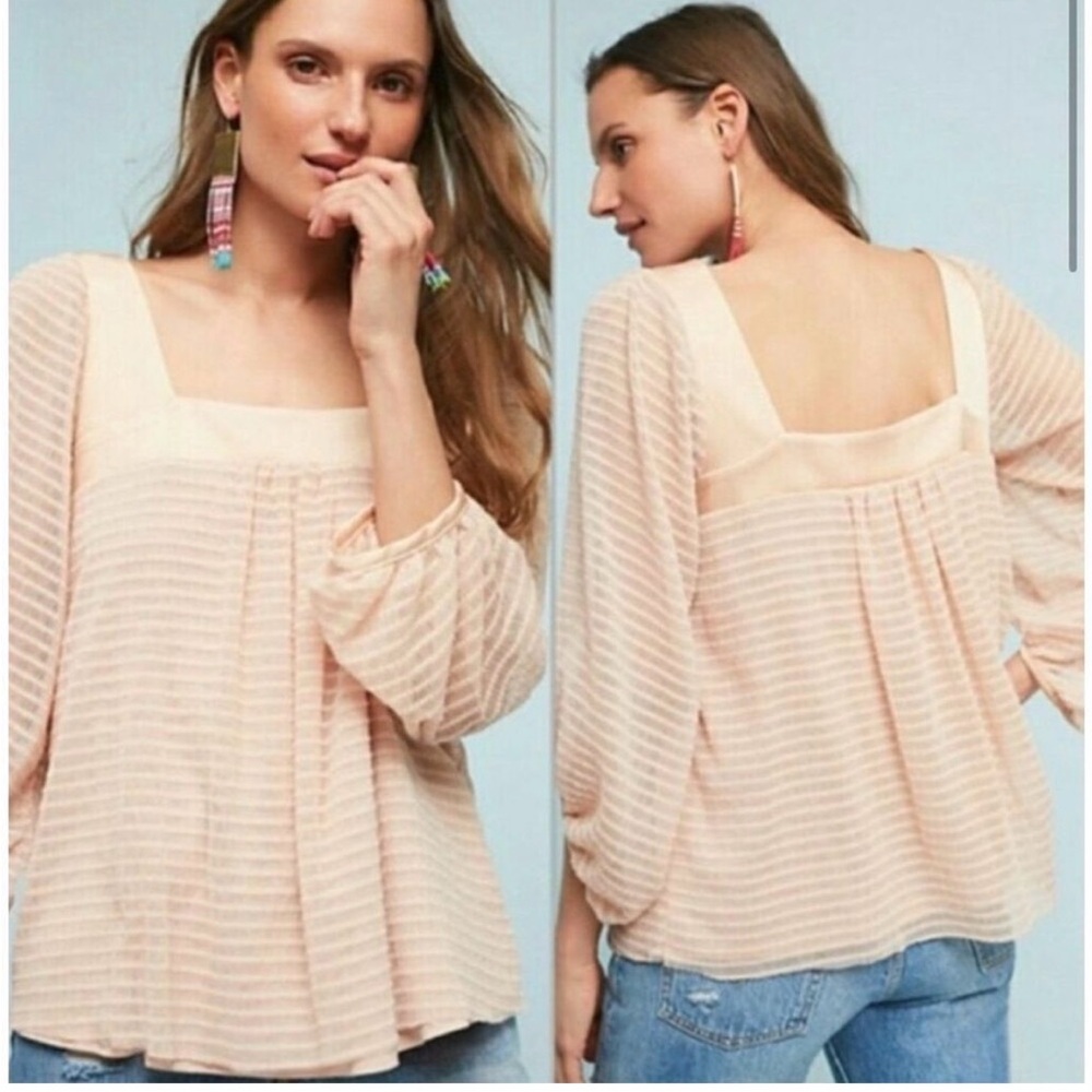 NEW Anthropologie Meadow Rue Allyson Square Neck Pink Textured Top